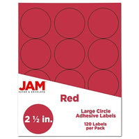 JAM Paper Round Circle Label Sticker Seals, 2.5 inch diameter, Red, 120 Pack (147628585)-Re-entry Red™ circular labels