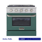 Kucht 30" KDF Series Pro Style Propane Gas Dual Fuel Range - Stainless Steel/Green-Dual bake elements deliver powerful performance: 3,000 watts (base) and 850 watts (top), with a 3,500-watt broiler for intense top heat