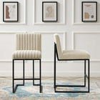 Modway Indulge Channel Tufted Fabric Counter Stools - Beige - Set of 2-Soft Fabric Upholstery