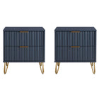 Manhattan Comfort DUMBO 20.07" Modern 2-Drawer Nightstand 2-Piece Set - Midnight Blue-Modern-Contemporary with a taste of Glam - Nightstand for Bedroom and Living Room Use. Set of 2