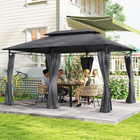 Outsunny 10 ft W x 13 ft L Double Roof Patio Gazebo with Curtains - Grey-Roof designed with 12 draining holes to prevent water pooling