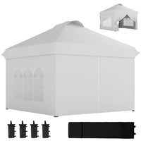 Outsunny 10 ft W x 10 ft L Outdoor Pop Up Canopy Tent with 4 Sidewalls - White-10' x 10' party tent with 4 removable walls, ideal for outdoor event use