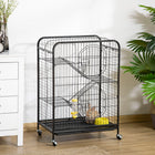 PawHut 36" H 4-Tier Rolling Small Animal Cage with Slid ing Tray - Black-Food dish and water bottle included for daily necessities 