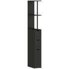 HOMCOM Narrow Bathroom Floor Cabinet with Drawer and Open Shelves - Black-With a tall and slim profile in modern style  
