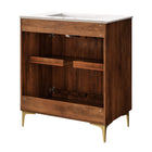 Modway Vernon 30" Fluted Wood Vanity Cabinet With Sink - Walnut/White-8