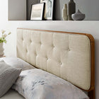 Modway Collins Tufted Fabric and Wood Queen Headboard - Walnut Beige-Interchangeable Bed Frame Options