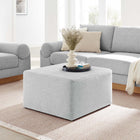 Modway Callum Large 28" Square Woven Heathered Fabric Upholstered Ottoman - Heathered Weave/Light Grey-Non-Marking Foot Glides