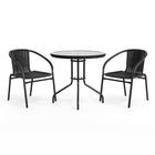 Flash Furniture 28" Round Glass Metal Table with Black Rattan Edging & 2 Black Rattan Stack Chairs-Top Size: 28" Round