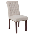 Flash Furniture HERCULES Series Beige Fabric Parsons Chair with Rolled Back, Accent Nail Trim & Walnut Finish-Beige Fabric Upholstery