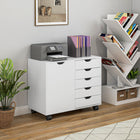 HOMCOM Lateral Filing Cabinet with 5 Drawers and Adjustable Shelf - White-Adjustable inner shelf customizes storage space to fit your needs