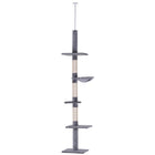 PawHut 102" 5-Tier Floor-to-Ceiling Cat Tree with Scratching Post - Grey-Multiple platforms to give your frisky felines plenty of space to lounge and play 