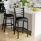 Flash Furniture HERCULES Series Black Ladder Back Metal Restaurant Barstool - Black Vinyl Seat-Ladder Back Design