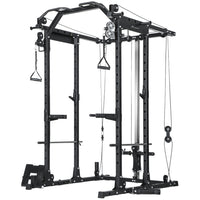 Soozier Multi-Functional Power Rack - Smith Machine with Pull Up Bar-Full-body training with pull-up, pulley, butterfly and leg press stations 