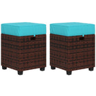 Outsunny 2 PCS Patio Wicker Ottoman Set with Handle for Backyard, Garden, Poolside - Sky Blue-The rattan ottoman set come with two ottoman, you can sit on it, or put your feet up on it