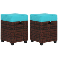 Outsunny 2 PCS Patio Wicker Ottoman Set with Handle for Backyard, Garden, Poolside - Sky Blue-The rattan ottoman set come with two ottoman, you can sit on it, or put your feet up on it