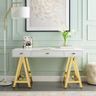 Modway Jettison 55" Office Desk - Gold White-Sliding Drawers