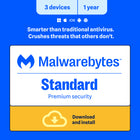 Malwarebytes Standard Premium Security for Windows, MacOS, Android, iOS, Chrome - 3 Devices - 1 Year Subscription [Digital Download]-Valid email address must be provided at checkout