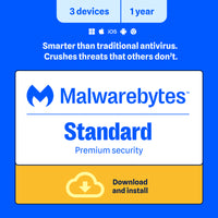Malwarebytes Standard Premium Security for Windows, MacOS, Android, iOS, Chrome - 3 Devices - 1 Year Subscription [Digital Download]-Valid email address must be provided at checkout