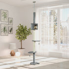 PawHut 4-Tier Floor-To-Ceiling Cat Tree with Scratching Post - Light Grey-Toy balls added to keep cats entertained 