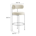 Modway Albie Fabric Bar Stools - Beige/Silver - 2 Pack-Dense Foam Padding
