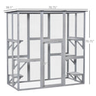 PawHut 71" L Outdoor Catio Cat Enclosure with Asphalt Roof and Jumping Platforms - Grey-Designed with 6 large platforms 
