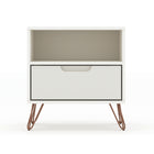 Manhattan Comfort Rockefeller 20.08" Mid-Century Modern 1-Drawer Nightstand - Off White-Mid-Century Modern Nightstand for Bedroom and Living Room Use