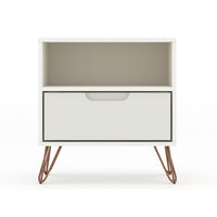 Manhattan Comfort Rockefeller 20.08" Mid-Century Modern 1-Drawer Nightstand - Off White-Mid-Century Modern Nightstand for Bedroom and Living Room Use