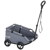 PawHut 4 Wheels Folding Lightweight Pet Stroller with Universal Handle Rod, Storage Bag and Washable Cushion - Grey-Adjustable push rod enhances steering comfort 