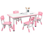 Qaba Kids Adjustable Height Table and Chairs 5-Piece Set - Pink-5-piece set, includes a table and four chairs 