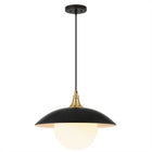 Hudson&Canal Alvia 14.5" Wide Pendant with Metal/Glass Shade - Matte Black/Brass/White-Paired with a matte black bowl/globe metal and glass shade