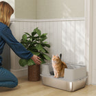 PawHut XL High Sided Stainless Steel Cat Litter Box with Scoop - Grey-High side walls prevent litter messes from escaping 