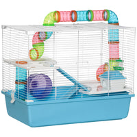 PawHut 23" 3-Tier Hamster Cage with Wheel and Water Bottle - Light Blue-Tubing system with multiple separate straight or curved pipes
