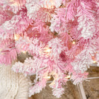 HOMCOM 6' Pre-Lit Snow-Flocked Artificial Pencil Christmas Tree with Auto Open - Pink-Hinge construction/section design/branches being opened automatically for quick setup 