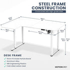 MotionGrey Ergo2 Pro Adjustable Left L-Shaped Standing Desk with Memory Settings - 63" x 43" - White Top - White Frame-Industry Leading - The MotionGrey Black Standing desk has an extended height range from 73cm to as high as 118cm. The MG keypad can set your favorite sitting and standing heights, then simply press on the saved setting to return to that position.