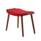 Manhattan Comfort Geta 25.2" Mid-Century Modern Linen Weave Upholstered Ottoman - Red and Antique Walnut-Stylish Handles on Product Frame for Easy Mobility