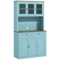 HOMCOM 71" H Pantry Cabinet with Microwave Space and Buffet Hutch - Blue-Eight compartments and two drawers maximize kitchen storage options 