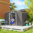 Outsunny Garden Storage Shed with Steel Foundation Kit - 9.1'x 6.4' x 6.3' - Grey-Built from galvanised steel construction with painted finish for weather protect 