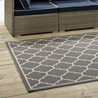 Modway Avena Moroccan Quatrefoil Trellis Indoor/Outdoor Area Rug - 9 ft W x 12 ft L - Grey/Beige-100% Soft Polypropylene