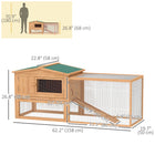 PawHut 62.25" L Wooden Rabbit Hutch with Run - Orange-Solid fir wood frame with water-resistant paint and tilt asphalt roof for use in outdoor 