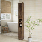 HOMCOM 73" Tall Narrow Bathroom Storage Cabinet - Brown Wood Grain-Built-in toilet paper rod ensures convenience and easy access