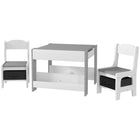 Qaba 3 Piece Kids Table & Chair Set with Reversible Tabletop- Grey-Includes 2 chairs, 1 table, suitable for nurseries and playrooms
