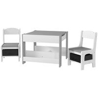 Qaba 3 Piece Kids Table & Chair Set with Reversible Tabletop- Grey-Includes 2 chairs, 1 table, suitable for nurseries and playrooms

