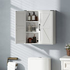 HOMCOM Farmhouse Bathroom Wall Cabinet with Barn Doors and Adjustable Shelves - White-Adjustable shelving inside for organizing various-sized items easily
