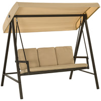 Outsunny 3-Seater Patio Swing Chair with Adjustable Canopy - Removable Cushions & Steel Frame-Solid powder coated steel frame supports 794 lbs (360 kg), seats three adults 
