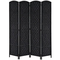 HOMCOM 4 Panels Hand-Woven Freestanding Room Divider for Home Office - Black-Great for creating a personal space or dividing up large rooms
