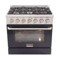 Kucht 36" KDF Series Pro Style Propane Gas Dual Fuel Range - Stainless Steel/Black-Cook and bake like a pro with the extra-large convection oven with 5.2 cu. ft. of capacity, 5-rack configuration and extra-large oven window