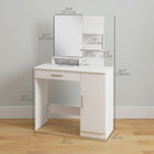 HOMCOM Vanity Desk with Mirror and Shelves - 35.4" L x 15" W x 54.3" H - White-The engineered wood surface is melamine-coated, smooth and easy to clean 