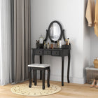 HOMCOM Vanity Desk with Stool - 31.5" L x 15.7" W x 55.1" H - Black-Modern style adds charm and style to bedroom 