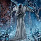 HOMCOM 5.3' Animated Standing Crying Angel with Sound Touch Activation - Dark Grey-Eerie female ghost howls heighten the Halloween atmosphere 