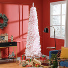 HOMCOM 7.5' Snow-Flocked Pencil Artifical Christmas Tree - Pink-Artificial Christmas tree designed to resemble a realistic tree 
